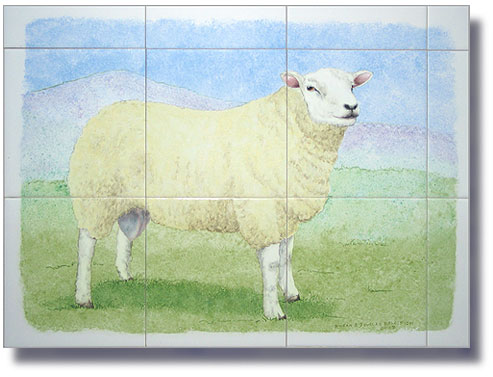sheep, handpainted texel tup tile panel