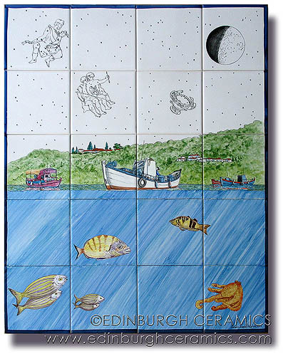 Tile panel: Trikeri, fish and octopus