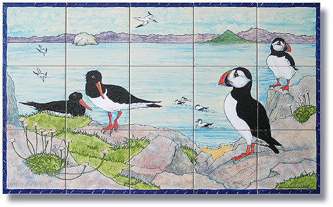Tile panel, Firth of Forth, with the Bass Rock in the background.